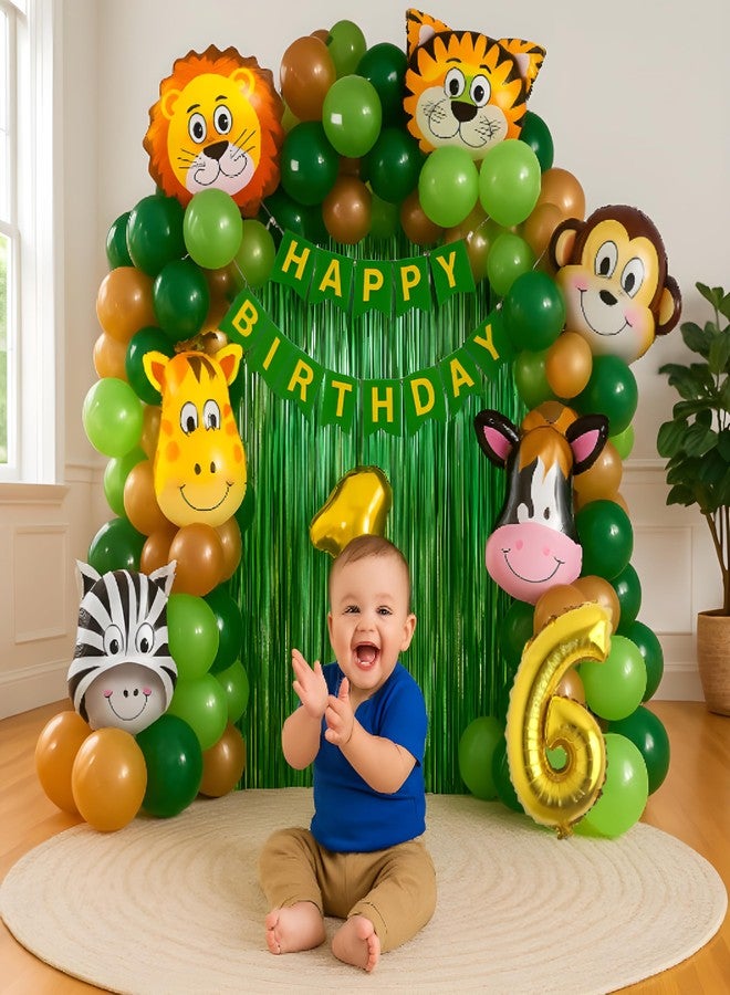 مجموعة زينة حفلة عيد الميلاد السادس للأولاد من GROOVY DUDZ بتصميم الغابة - 50 قطعة | مستلزمات زينة للأطفال بعمر 6 سنوات | لوازم حفلات بطابع الحيوانات للأولاد - Image 1